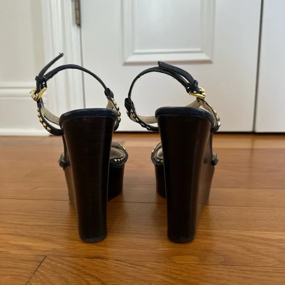 Michael Kors Studded Black and Gold Wedges - Picture 5 of 8